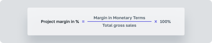 Project Margin in % = Margin in Monetary Terms / Total Gross Sales * 100%