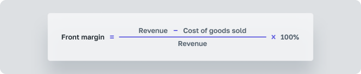 Front-End Margin = (Revenue - Cost of Goods Sold) / Revenue x 100%