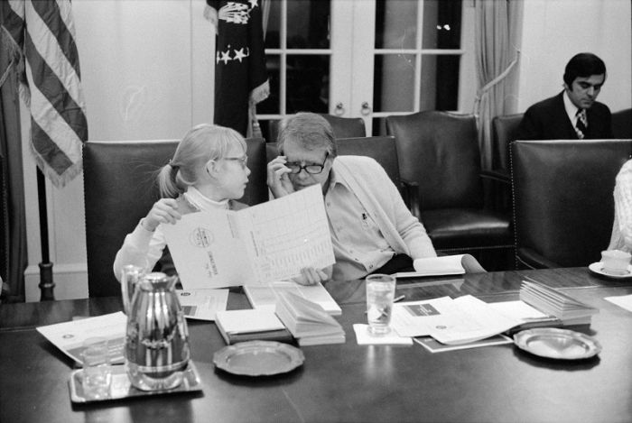 Джимми Картер с дочкой Эми на курсах скорочтения